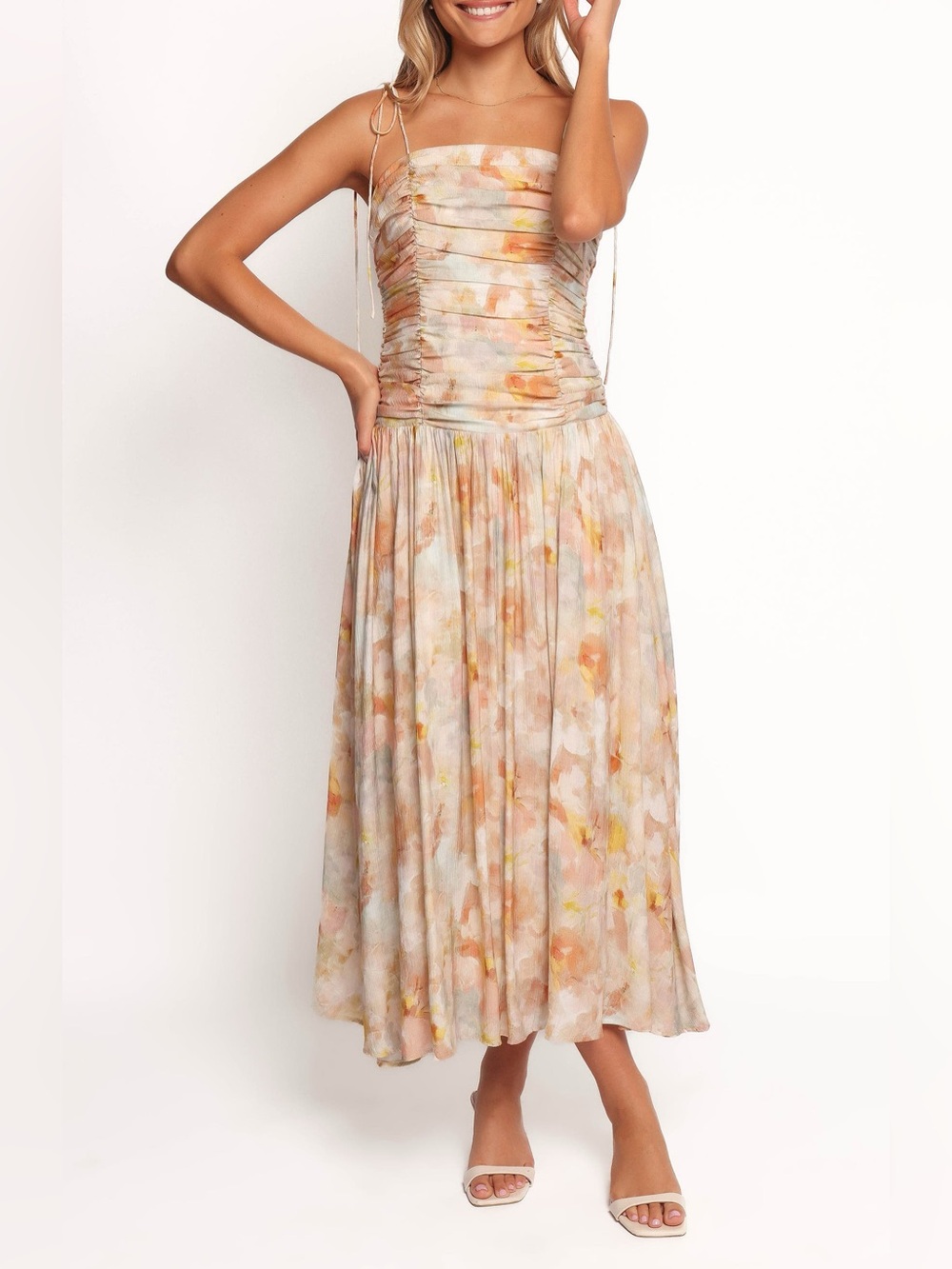 Petal & Pup Cream and Peach Smocked Maxi Dress